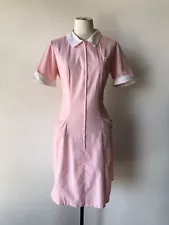 Vintage 60s SCREEN WORN Waitress Diner Nurse Uniform Pink Peterpan Collar S/M