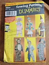 Simplicity Toddler Costumes Sewing Pattern For Dummies #3604 SZ 1/2, 1, 2, 3, 4