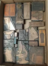 Lot Of 23 Printing Printer Copper On Wood Blocks