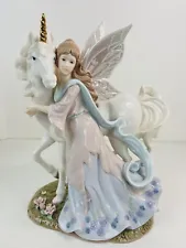 Mystical Unicorn with Fairy Porcelain Figurine Statue Lovely Detail Well Made