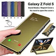 For Samsung Galaxy Z Fold5/4/3/2 Cover Magnetic S-View Mirror Plating Stand Case