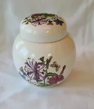 Vintage Mason's Patent Ironstone Ginger Jar Covered Vase Flowers Butterfly Prown