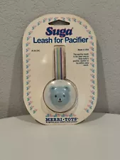 Vintage 1987 Merri Tots Suga Blue Teddy Bear Leash for Pacifier New in Package