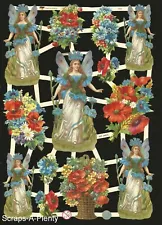 German Embossed Vintage Style Scrap Die Cut - Blue Flower Fairy WOW EF7402