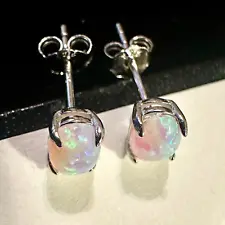 925 Sterling Silver Opal Stud Earrings For Women Fire Opal Earrings 925 Silver