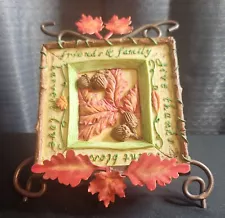 Harvest Festival "Leaves & Acorns" Russ Berrie Ceramic Tile Metal Stand #8459