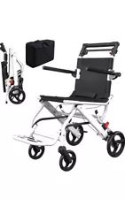 Ultralightweight Foldable Transport Wheelchair Double Handbrake