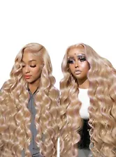 13x4 Highlight Lace Front Wigs Body Wave Wig Honey Blonde Colored Wigs Synthetic