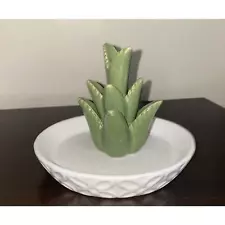 Cute Succulent Jewelry dish, aloe themed, green and white