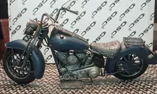 10" Vintage Blue Metal Model Harley Davidson Motorcycle CHOPPER Bike Toys OLD