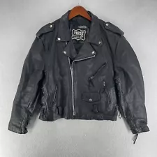 Vintage First Genuine 100% Leather Men's Frayed Laced Motorcycle Jacket 42