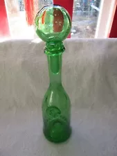 BIOT 12 1/2" with ball top, bright green bubble glass, decanter/carafe, signed