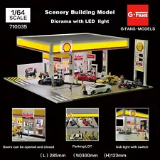 1/64 Diorama Car Garage Model LED Lighting Gas Stations Parking Lot Scene Model