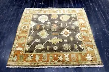 4X4 ELEGANT MINT HAND KNOTTED VEGETABLE DYE GEOMETRIC GOLDEN OUSHAK TURKISH RUG