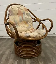 Vintage Paul Frankl Style Fort Smith Chair Co Boho Rattan Egg Clam Swivel Chair