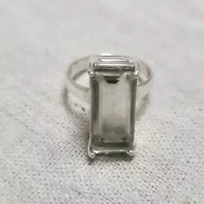 Sterling Silver Green Prasiolote Gemstone Ring Size 10