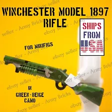 Winchester Model 1897 Rifle for Minifigs • CUSTOM TOY Brick • Green Beige Camo