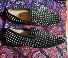 Ferucci Men's Silver Spiked Dress Shoes Slippers Loafers Size 12 Black W/Spikes