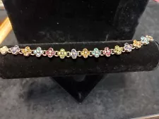 BARBARA BIXBY Sterling Silver 18K Gold & Gemstone Flower Bracelet 8" L 8.5 CT TW