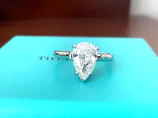 Tiffany & Co Platinum PEAR Diamond Engagement Ring 1.60 CT G VS1 $37k NEW