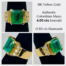 Exquisite 18K Yellow Gold Colombian Emerald and Diamond Ring –Rare Muzo District