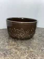 Large Pier One Rare Stoneware Mushroom Serving Bowl Deep Brown Portugal