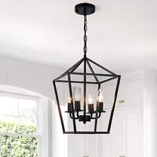 Iron Cage 4-Lights Pendant Lamp Vintage Candles Chandelier Hanging Light Fixture