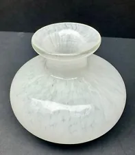 Art Glass Bud Vase Round Glossy White Swirl 3.5" Tall x 4.5" Dia x 3" Depth