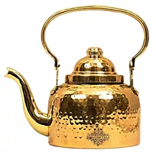 Brass Tea Kettle Hammered Pot Inside Tin Lining Serving Coffee Tableware 1300ml