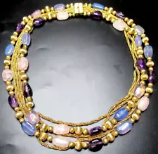 GROSSE 1960 Pink Quartz Purple Amethyst Beaded Vintage Necklace