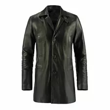 Men's Real Sheep Leather Black Coat for Men Nappa Long Coat Jacket Casual Wear