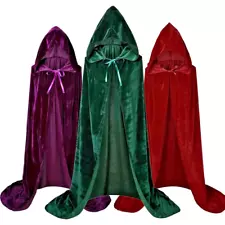 Adult Faux velvet capes with hood, red, green, purple