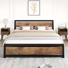 GAOMON Queen Size Bed Frame with Wood Headboard, Industrial Queen Platform Be...