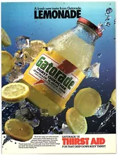 1986 Gatorade Print Ad, Lemonade Deep Down Body Thirst Ice Sliced Lemons Aid