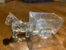 Vtg Donkey Horse and Cart Wagon Clear Glass Toothpick Holder Candy Nut Dish