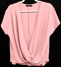 *Saints 21 pink spandex stretch low surplice cleavage short sleeve plus top 3X