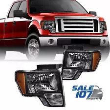 For 2009-2014 Ford F-150 Pickup Clear Headlights Black Housing Lamp Left+Right (For: 2009 Ford F-150 King Ranch)