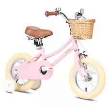 12 Inch Child Bicycle with Basket, Bell, and Training Wheels, Pink (Used)