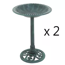 2PCS Antique Green Pedestal Freestanding Bird Bath Feeder Yard Garden Decor