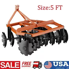 5 FT Notched Disc Harrow Plow Fits for Category 0 & 1 Tractor, 3 Point Fixation