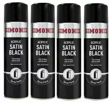 4x Simoniz Large Satin Black Acrylic Aerosol Car Spray Paint 500ml SIMP16D