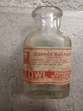 POISON MEDICINE BOTTLE SKULL CROSS BONES COPPER SULFATE OWL DRUG STORE MUNCIE IN