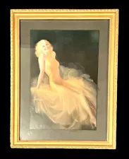 Rolf Armstrong Framed Glamour Pinup Print 1930s Woman Sheer Yellow Dress 10x13