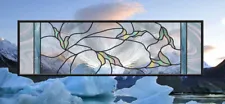 Stained Glass Window Panel Falling leaves clear blue iridized Large