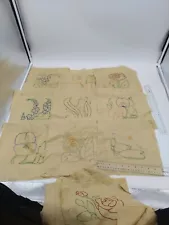 22 Vintage Quilting Blocks Tan Fabric Hand Embroidered Flowers 10.5"x10.5"