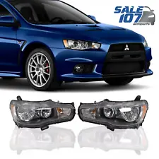 For 08-17 Mitsubishi Lancer EVO X Halogen Headlights Black Headlamps Left+Right