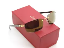 CARTIER "Buffs" CT0046S 003 Gold-Black Buffalo Horn C-Decor Rimless Sunglasses