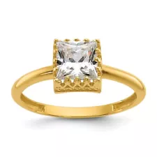 10K Yellow Gold Polished Square Cubic Zirconia Ring Size 7 for Women 1.65 gram