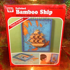 WHITMAN POLISHED BAMBOO SHIP W/ DISPLAY FRAME 1973 vintage nautical model kit