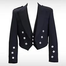 Ex-Hire Black Prince Charlie Jacket& Waistcoat made in Scotland, 14oz wool £99